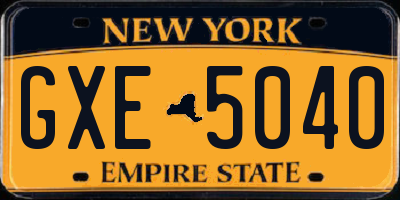 NY license plate GXE5040