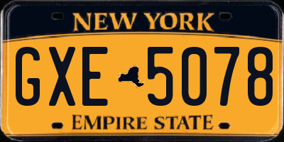 NY license plate GXE5078