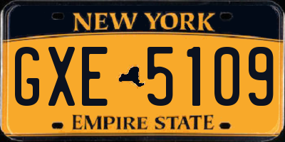 NY license plate GXE5109