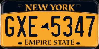 NY license plate GXE5347