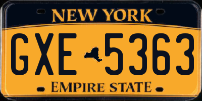 NY license plate GXE5363