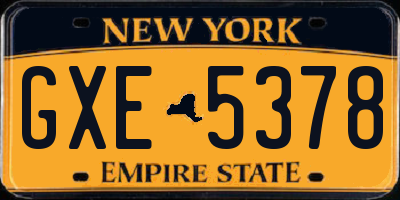 NY license plate GXE5378
