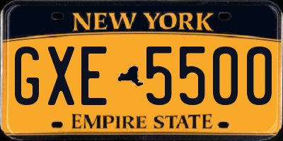NY license plate GXE5500