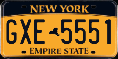 NY license plate GXE5551