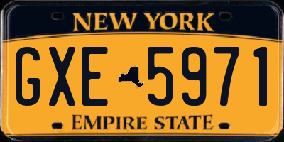 NY license plate GXE5971