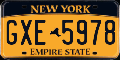 NY license plate GXE5978
