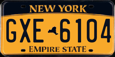 NY license plate GXE6104