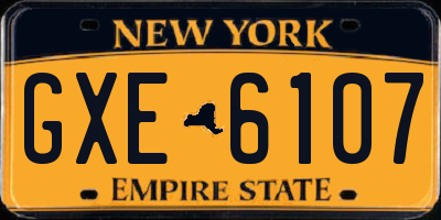 NY license plate GXE6107