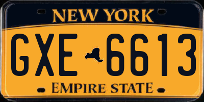 NY license plate GXE6613