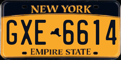 NY license plate GXE6614
