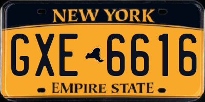 NY license plate GXE6616