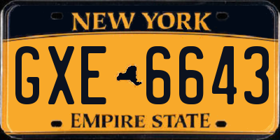 NY license plate GXE6643