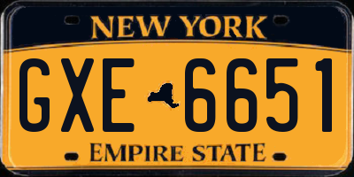 NY license plate GXE6651