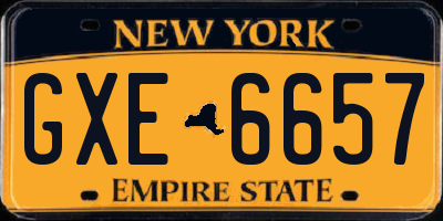NY license plate GXE6657