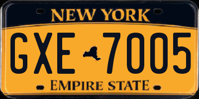NY license plate GXE7005