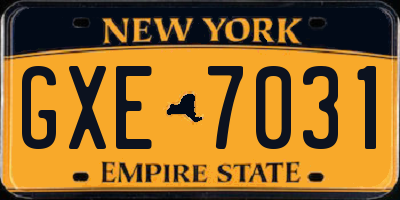 NY license plate GXE7031