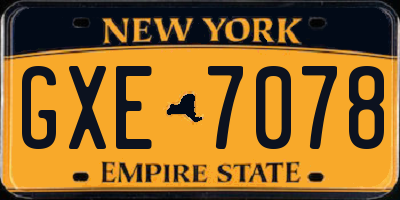 NY license plate GXE7078