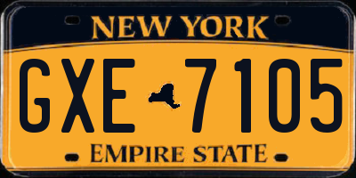 NY license plate GXE7105