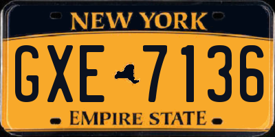 NY license plate GXE7136