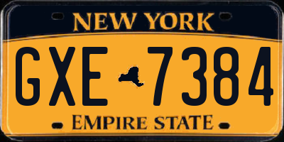 NY license plate GXE7384