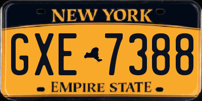 NY license plate GXE7388