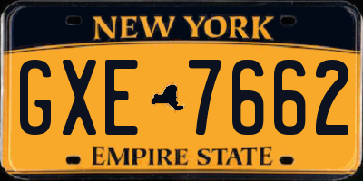 NY license plate GXE7662