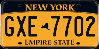 NY license plate GXE7702