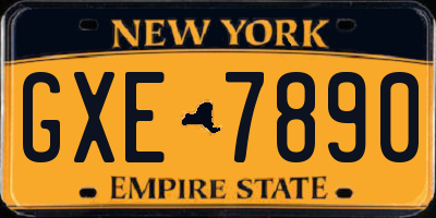NY license plate GXE7890