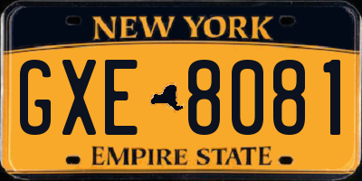 NY license plate GXE8081