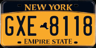 NY license plate GXE8118