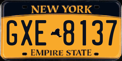 NY license plate GXE8137