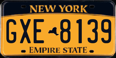 NY license plate GXE8139