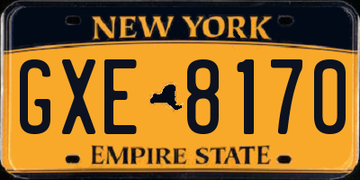NY license plate GXE8170
