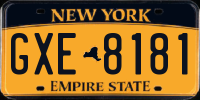 NY license plate GXE8181