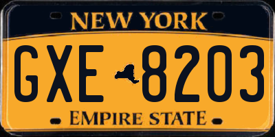 NY license plate GXE8203