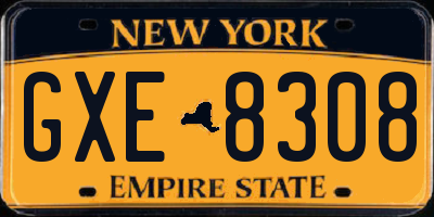 NY license plate GXE8308