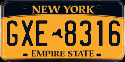 NY license plate GXE8316