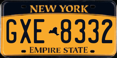 NY license plate GXE8332