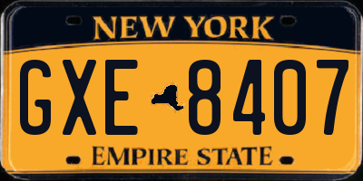 NY license plate GXE8407
