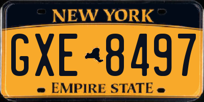 NY license plate GXE8497