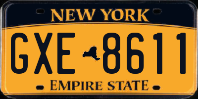 NY license plate GXE8611