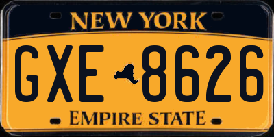 NY license plate GXE8626