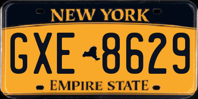 NY license plate GXE8629