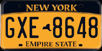 NY license plate GXE8648
