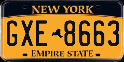 NY license plate GXE8663