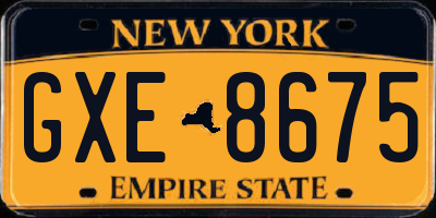NY license plate GXE8675