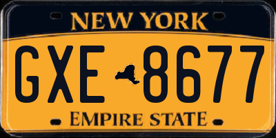 NY license plate GXE8677