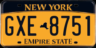 NY license plate GXE8751