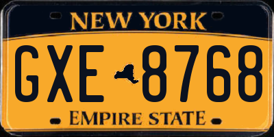 NY license plate GXE8768