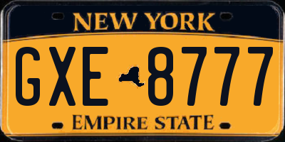 NY license plate GXE8777